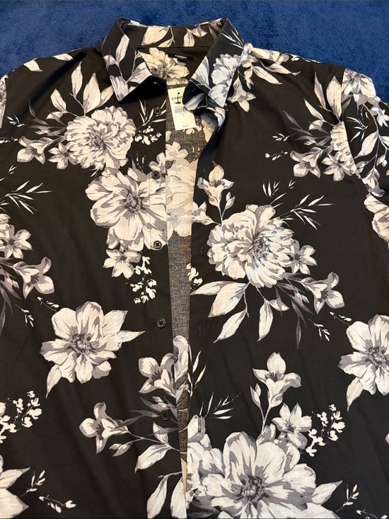 Express Other - Men's Black Floral Button-Down Shirt - Modern Fit Express Slim 1MX